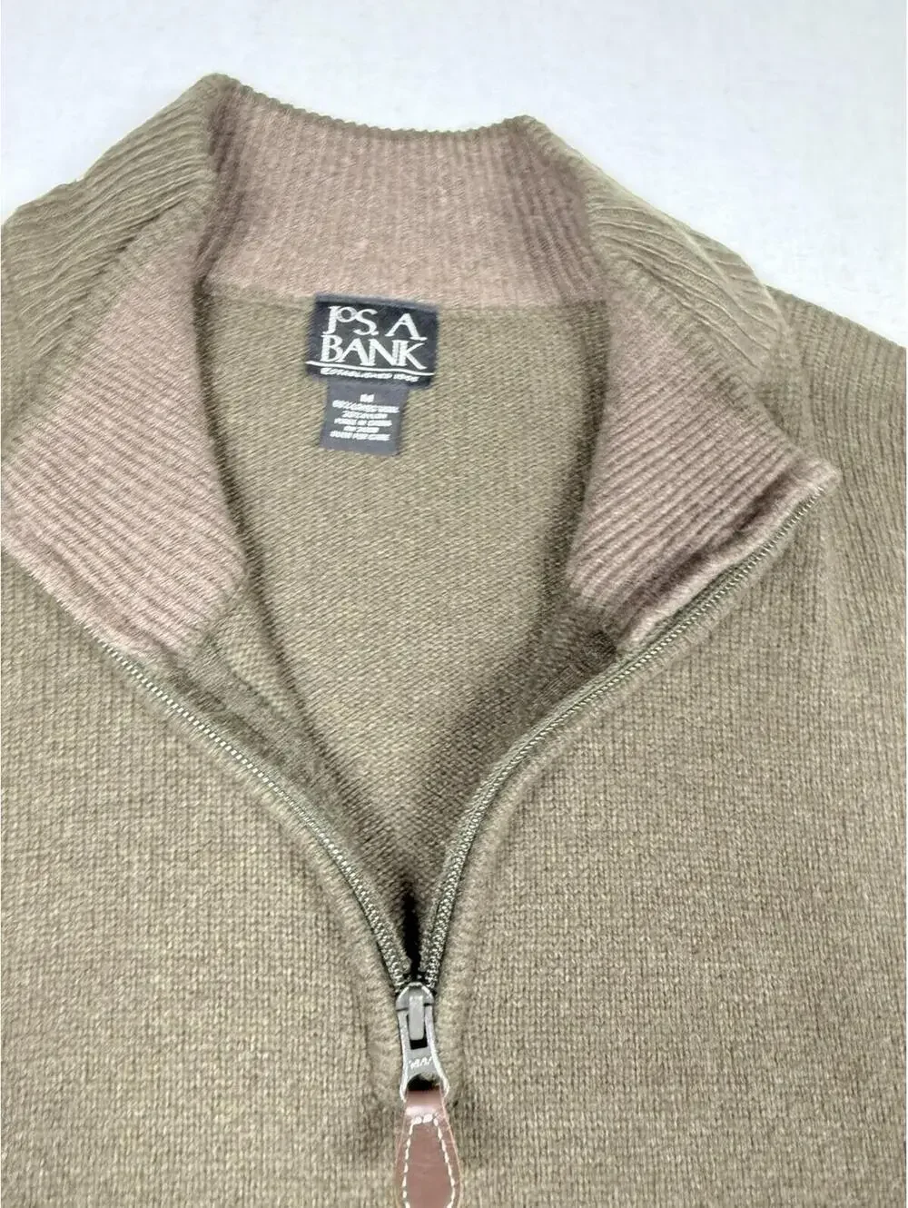 Jos A. Bank Lambs Wool 1/4 Zip Sweater Men Sz M Green Pullover Preppy‎ Old Money